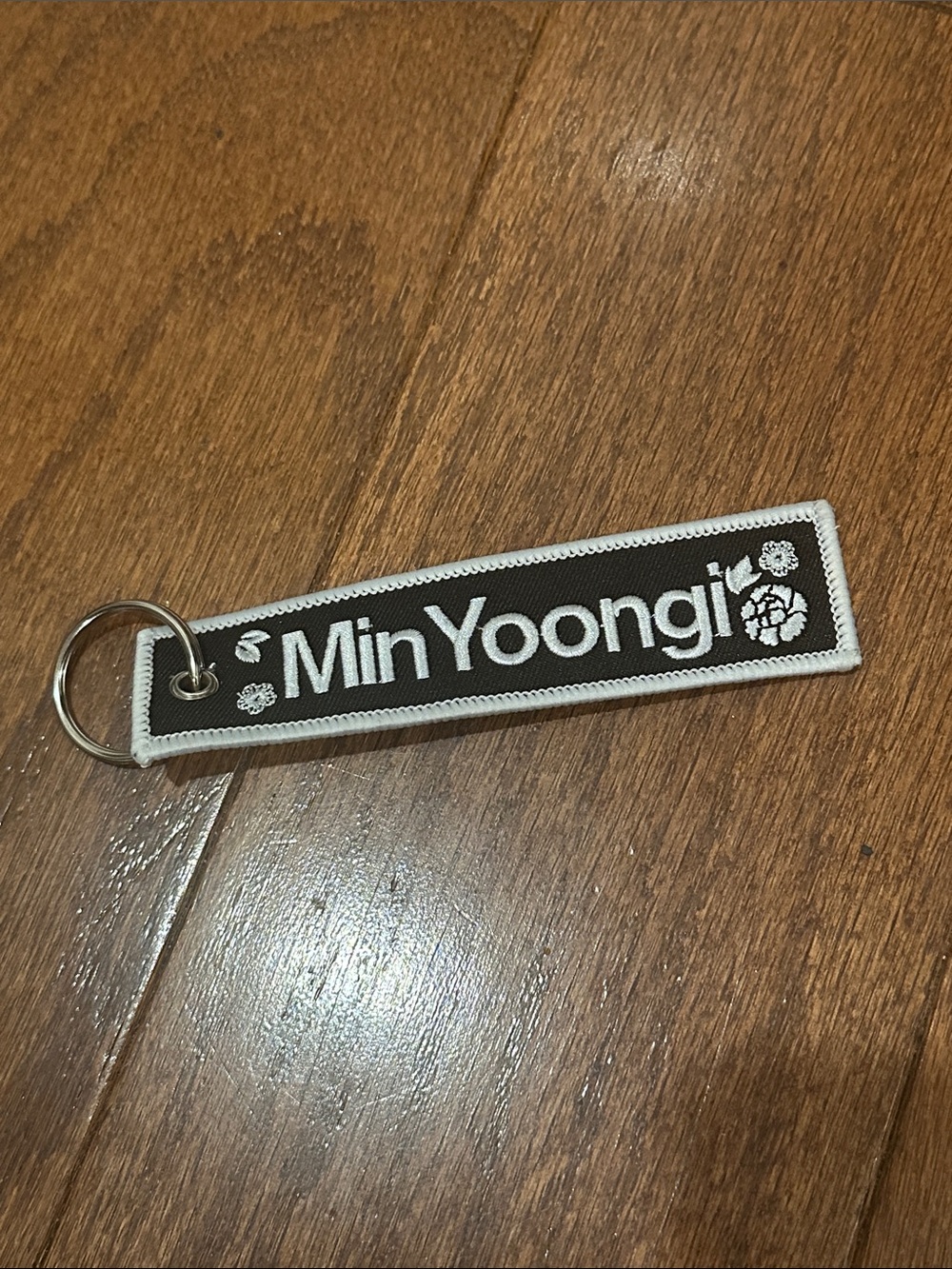 BTS Suga Black and White embroidered Keychain or bag charm
